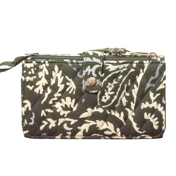 VERA BRADLEY Wallet Paisley Noir Quilted Cotton Trifold Wristlet RFID Protection - Picture 2 of 7